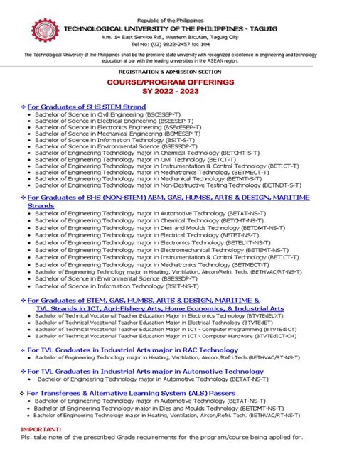 COURSE/PROGRAM OFFERINGS SY 2022 .